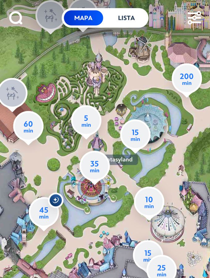 App Disneyland París mapa tiempos atracciones